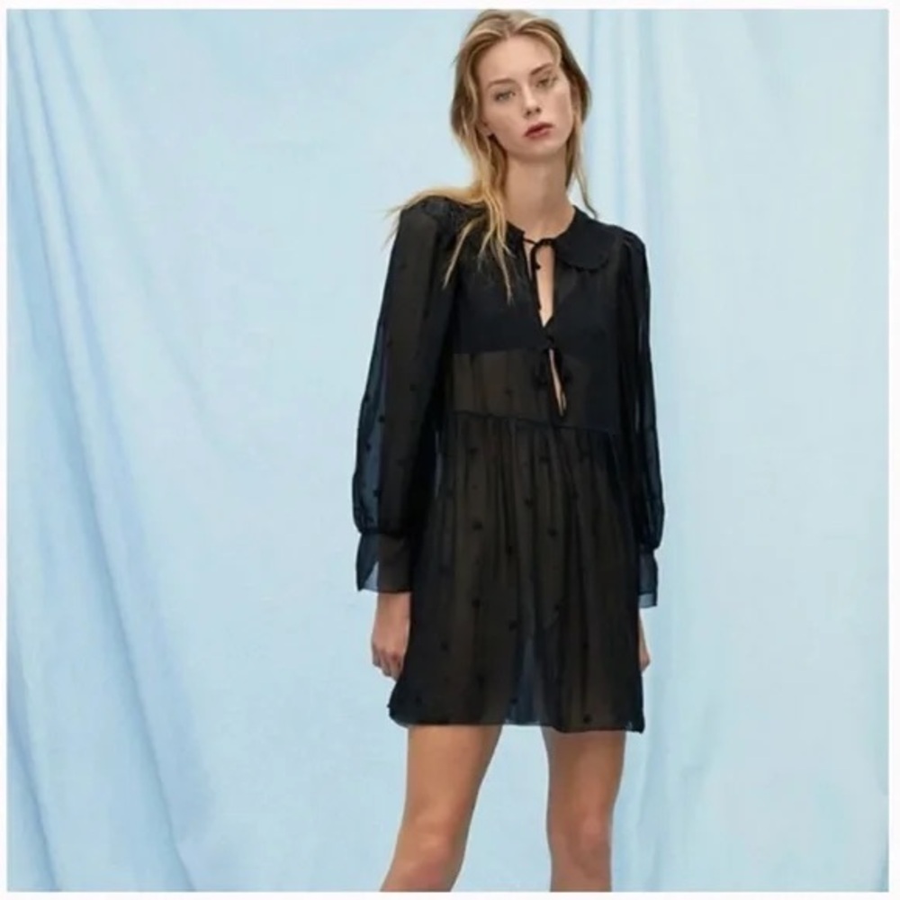 Aritzia Le Fou 100% Silk Foxtrot Dress Elegant Black Sheer Dress